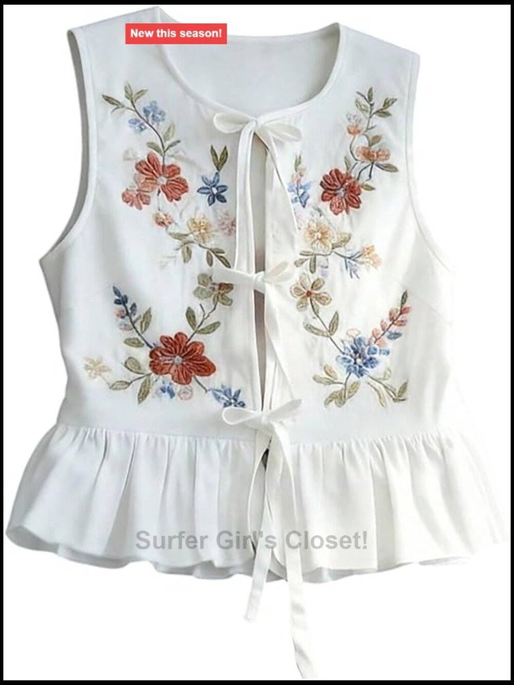 Boho Floral Peplum Tank Top Bow Tie Front Sleeveless Ruffle Hem Blouse